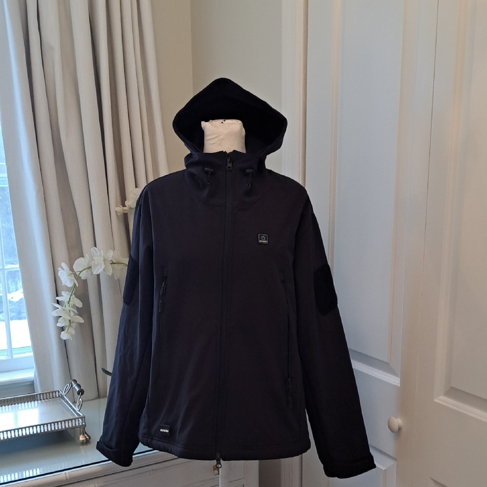 DEWBU Womens Soft Shell Black Heated Winter/Snow/Outdoor Jacket Hood/Zip‎ MD